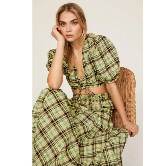 Derek Lam 10 Crosby Bella Crop Top Yellow Plaid - Picture 3 of 14